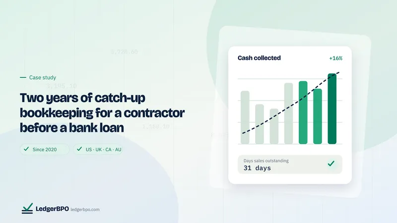 Two years of catch-up bookkeeping for a contractor before a bank loan: LedgerBPO cover graphic