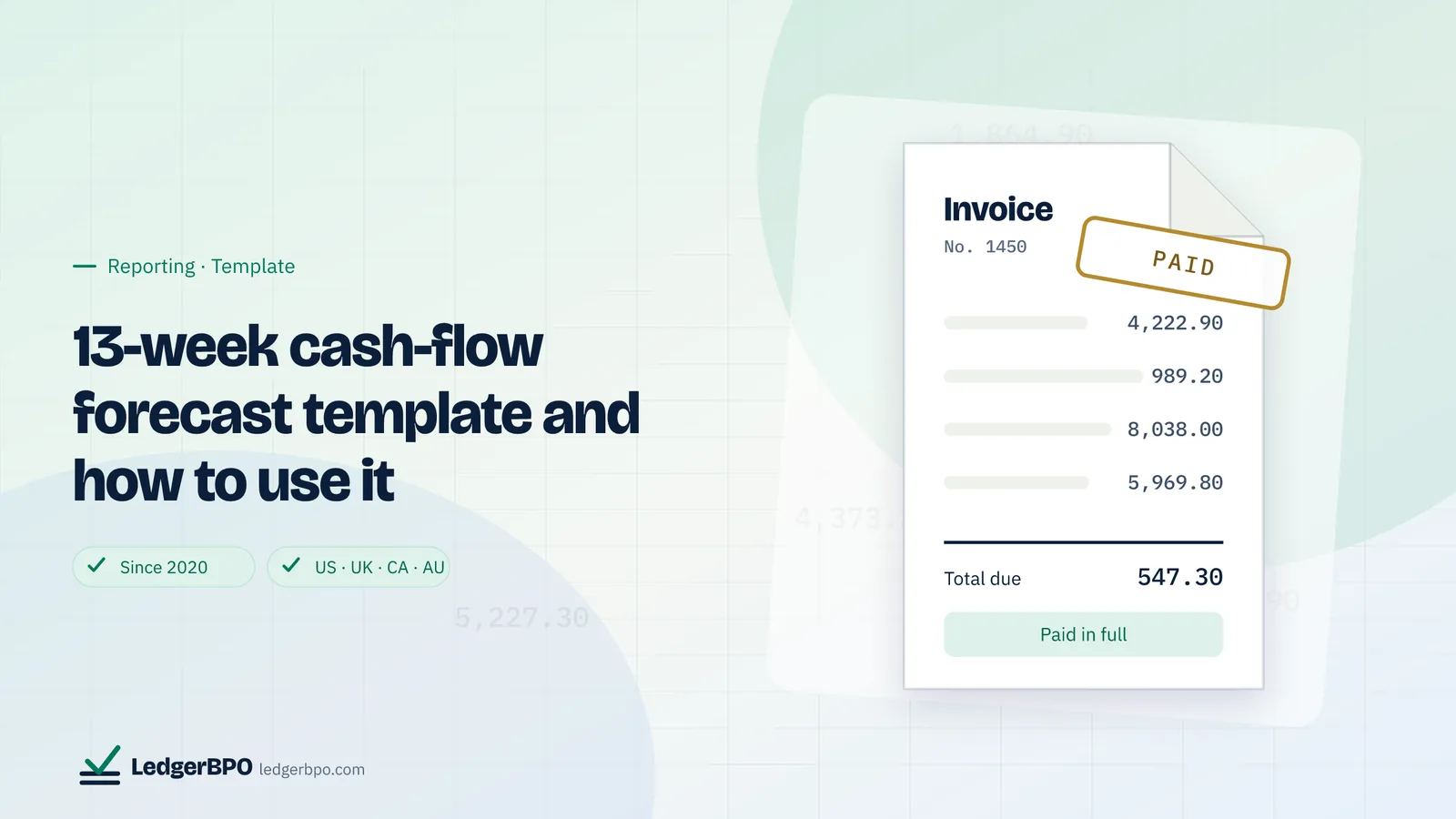 13-week cash-flow forecast template and how to use it: LedgerBPO guide cover