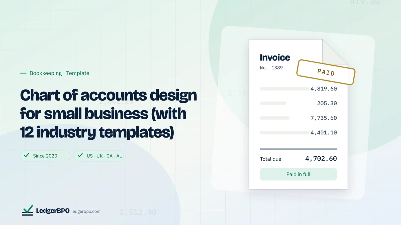 Chart of accounts design for small business (with 12 industry templates): LedgerBPO guide cover