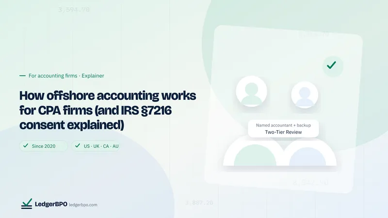 How offshore accounting works for CPA firms (and IRS §7216 consent explained): LedgerBPO cover graphic