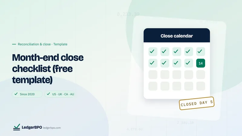 Month-end close checklist (free template): LedgerBPO cover graphic