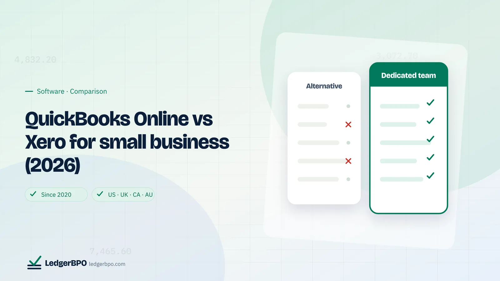 QuickBooks Online vs Xero for small business (2026): LedgerBPO guide cover