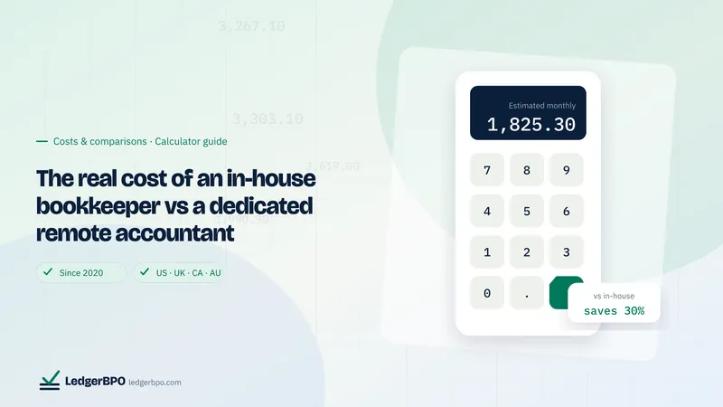 The real cost of an in-house bookkeeper vs a dedicated remote accountant: LedgerBPO cover graphic