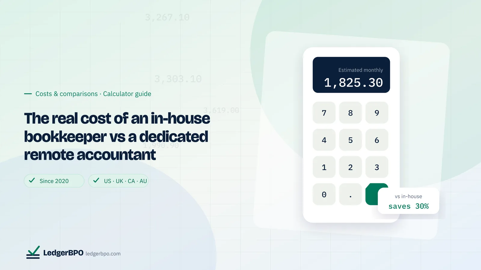 The real cost of an in-house bookkeeper vs a dedicated remote accountant: LedgerBPO guide cover